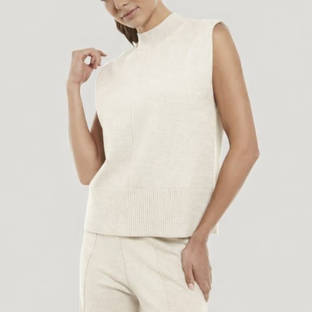 Three Dots Sleeveless Knit Sweater Vest Cream Minimalist Size Small - Picture 7 of 7